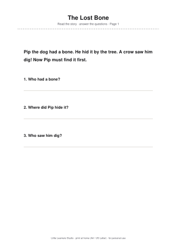 First Reading Comprehension page preview 1