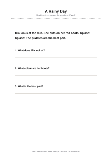 First Reading Comprehension page preview 2