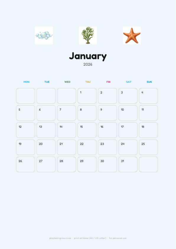 Ocean Friends 2026 Kids Wall Calendar