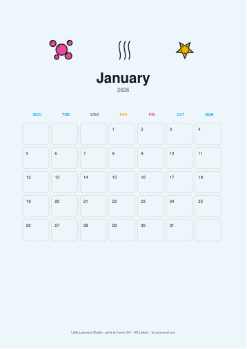 Ocean Friends 2026 Kids Wall Calendar page preview 1