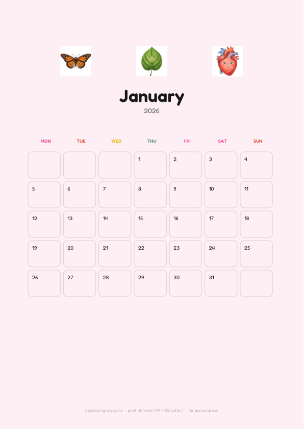 Flowers 2026 Kids Wall Calendar