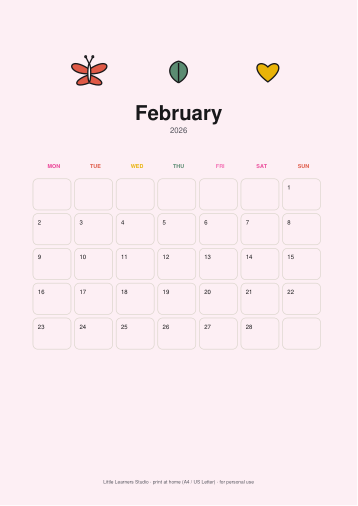 Flowers 2026 Kids Wall Calendar page preview 2