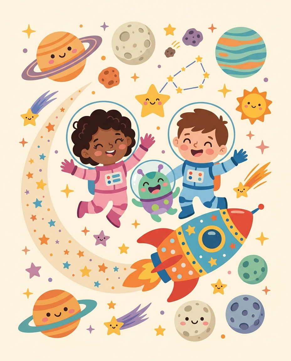Space Adventure 2026 Kids Wall Calendar