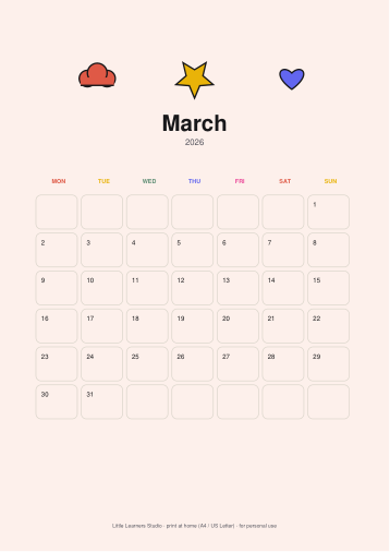 Rainbows 2026 Kids Wall Calendar page preview 3