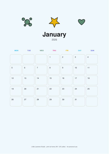 Bubbles 2026 Kids Wall Calendar page preview 1
