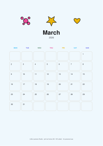 Bubbles 2026 Kids Wall Calendar page preview 3