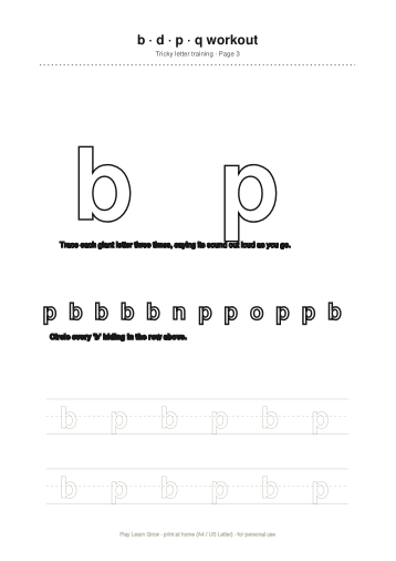 Letter Reversal Practice Pack (b/d/p/q) page preview 3