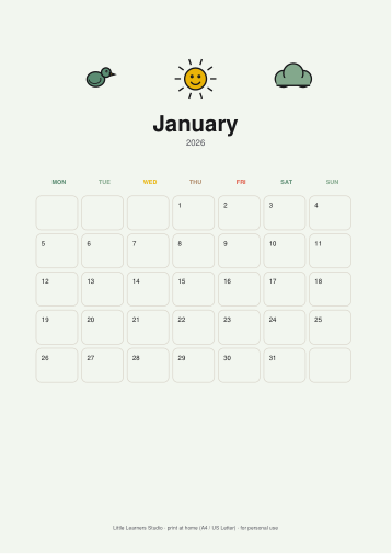 Nature 2026 Kids Wall Calendar page preview 1
