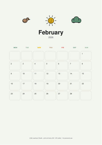 Nature 2026 Kids Wall Calendar page preview 2