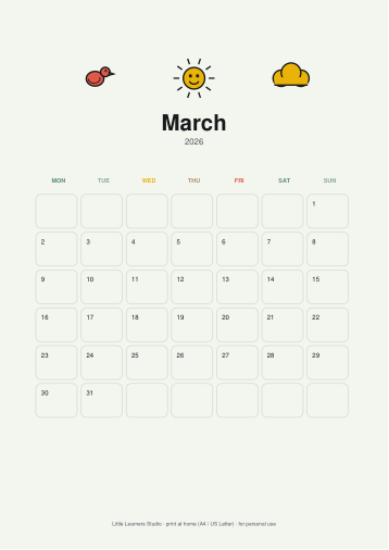 Nature 2026 Kids Wall Calendar page preview 3