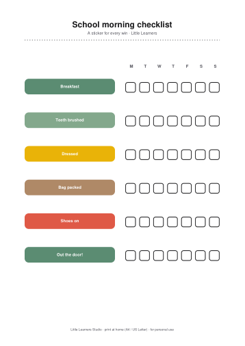 Morning, Bedtime & School Checklists page preview 3