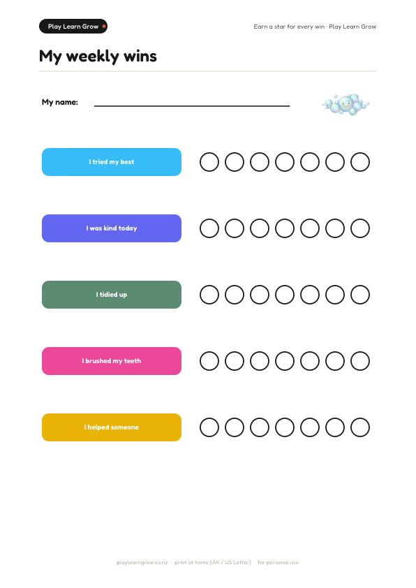 Bubbles Reward Chart Set