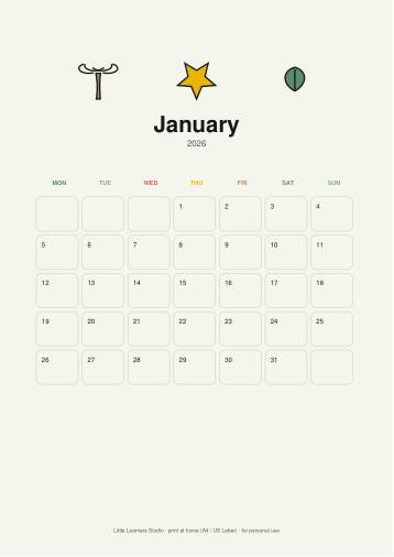 Dinosaur Land 2026 Kids Wall Calendar page preview 1