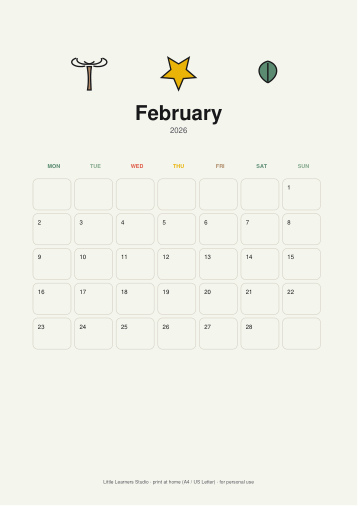 Dinosaur Land 2026 Kids Wall Calendar page preview 2