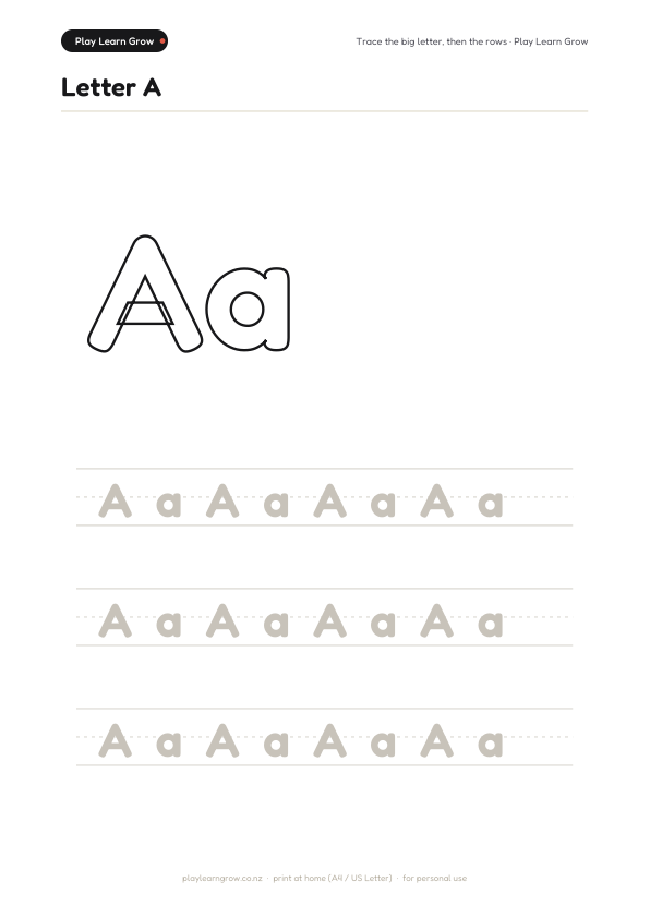Letter A — trace, sky-write & write