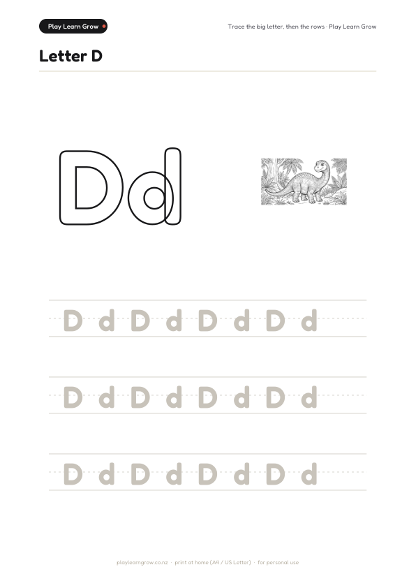 Letter D — trace, sky-write & write
