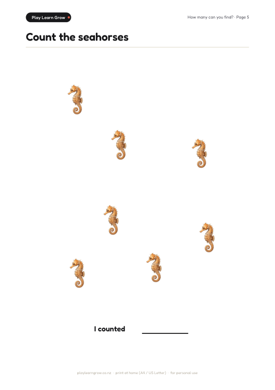 Count the seahorses page preview 1
