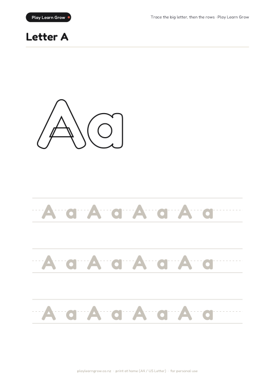 Letter A — trace, sky-write & write page preview 1