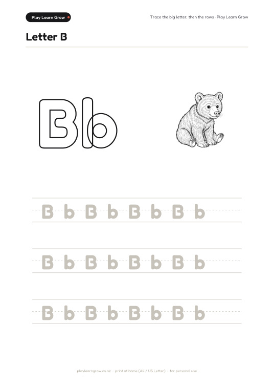 Letter B — trace, sky-write & write page preview 1