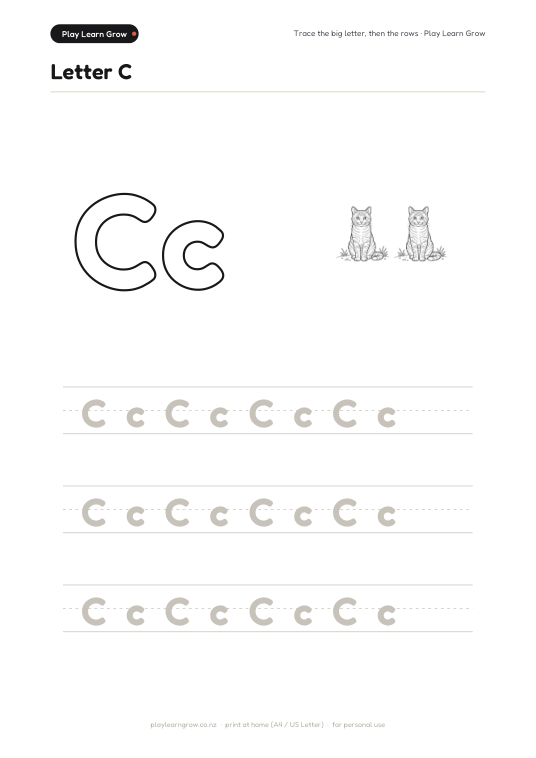 Letter C — trace, sky-write & write page preview 1