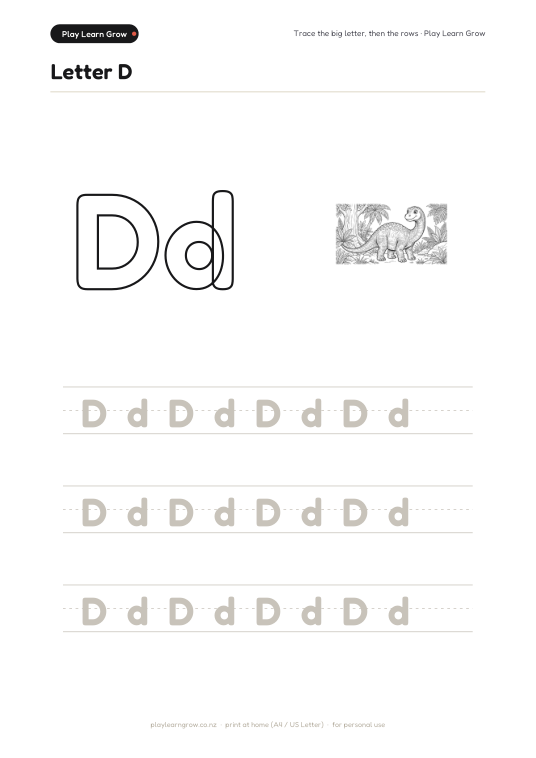 Letter D — trace, sky-write & write page preview 1