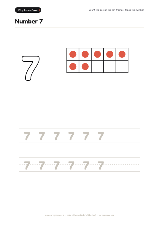 Ten Frames — the number 7 page preview 1