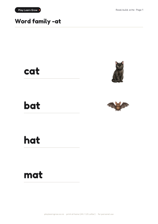 Word family -at page preview 1