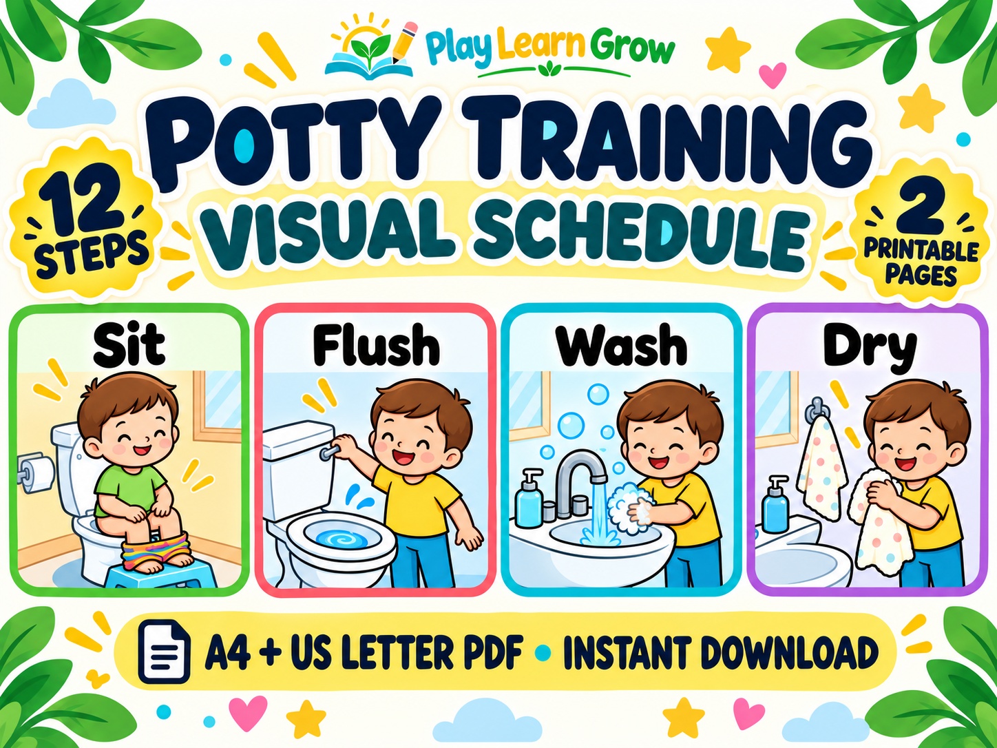Potty Training Visual Schedule - 12 Steps