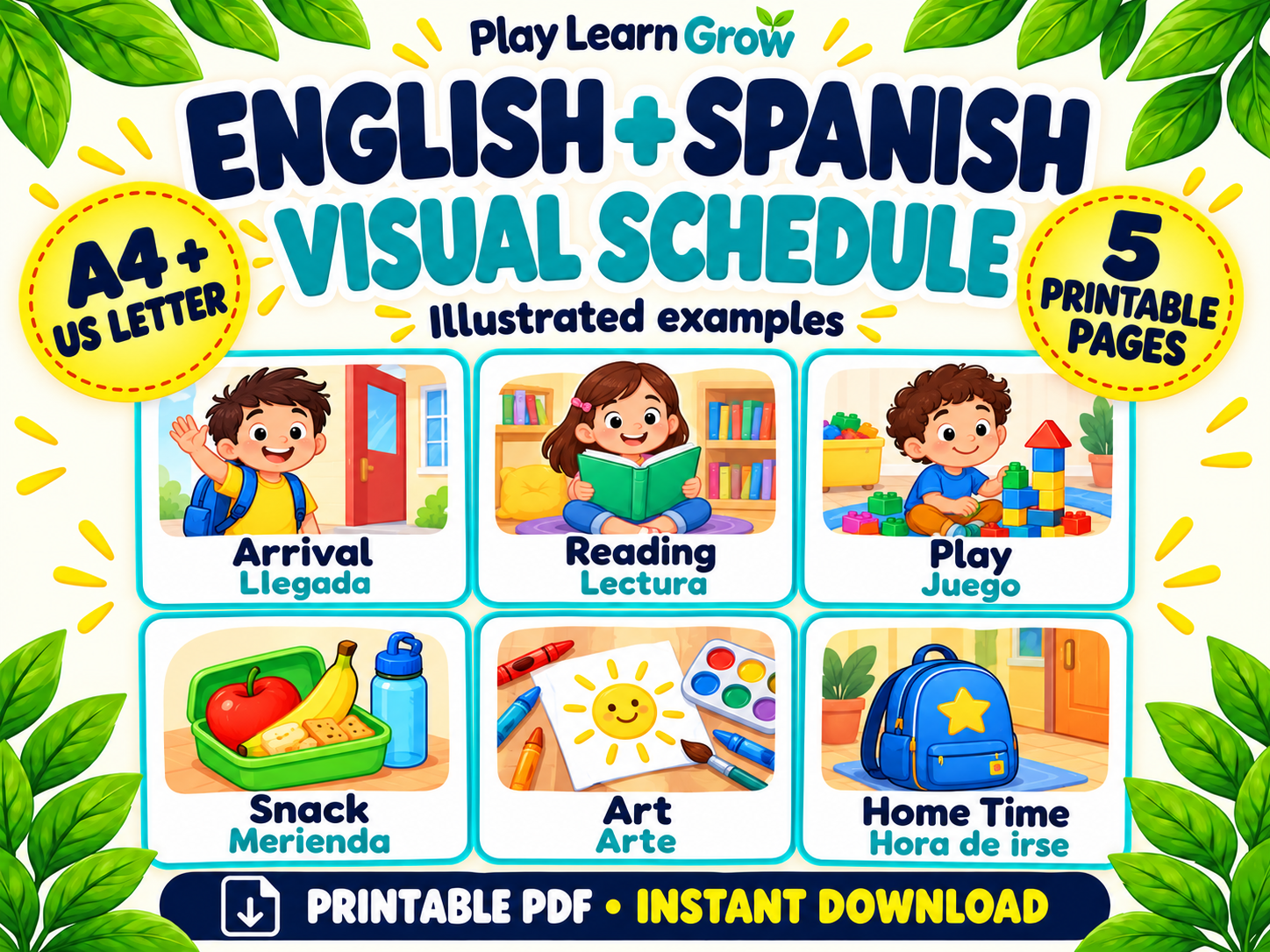 English Spanish Visual Schedule Cards