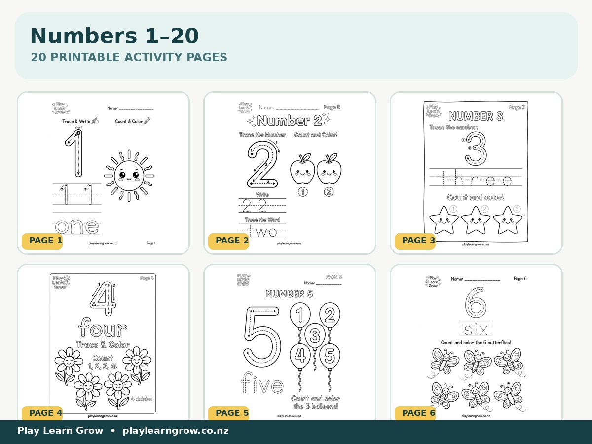 Numbers 1–20 Counting and Tracing Worksheets preview 2