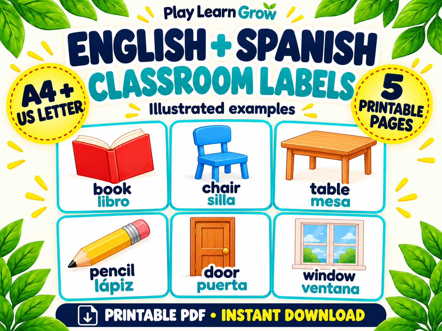 English Spanish Classroom Labels