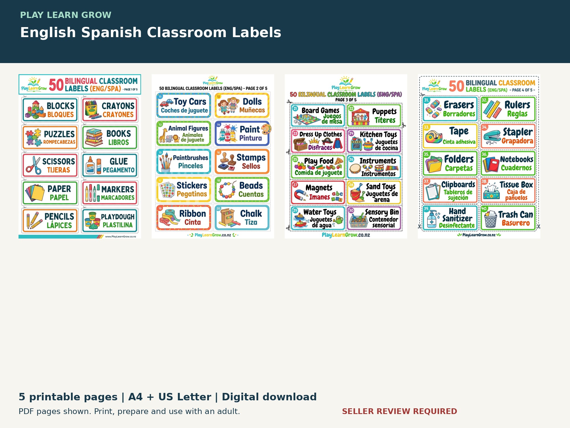 English Spanish Classroom Labels preview 2